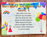 Childrens Birthday Treasure Scavenger Hunt Clue Cards
