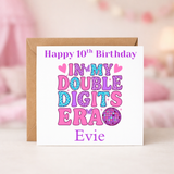 Girls Personalised Double Digits Retro Birthday Card