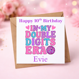 Girls Personalised Double Digits Retro Birthday Card