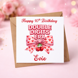 Double Digits 10th Birthday Pink & Red Bow Theme PERSONALISED