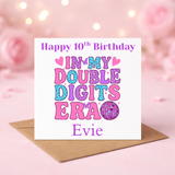 Girls Personalised Double Digits Retro Birthday Card