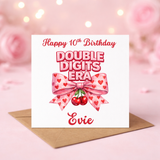 Double Digits 10th Birthday Pink & Red Bow Theme PERSONALISED