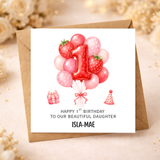 Personalised Daughter 1st Birthday Strawberry Theme Card