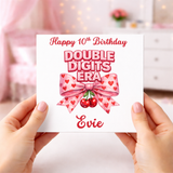 Double Digits 10th Birthday Pink & Red Bow Theme PERSONALISED