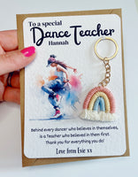 Personalised Thank You Dance Teacher Rainbow Keyring Card