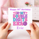 Girls Personalised Double Digits Retro Birthday Card