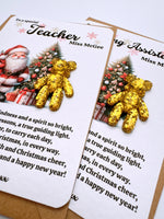 Personalised Christmas Teacher Lucky Gold Bear