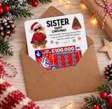Sister Christmas Lottery Scratch Card Holder - Fun Design