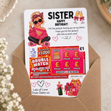 Sister Birthday Lottery Scratch Card Holder - Fun Design