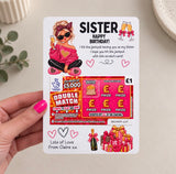 Sister Birthday Lottery Scratch Card Holder - Fun Design