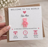 Personalised New Baby Girl 3D Bear Card
