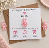 Personalised New Baby Girl 3D Bear Card