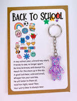 Back To School Worry Bear Keyrings, Courage, Anxiety, Good Luck Keepsake Gift