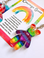 Courage Bear Keyring - Tye Dye Rainbow Design