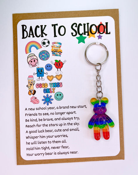 Back To School Worry Bear Keyrings, Courage, Anxiety, Good Luck Keepsake Gift