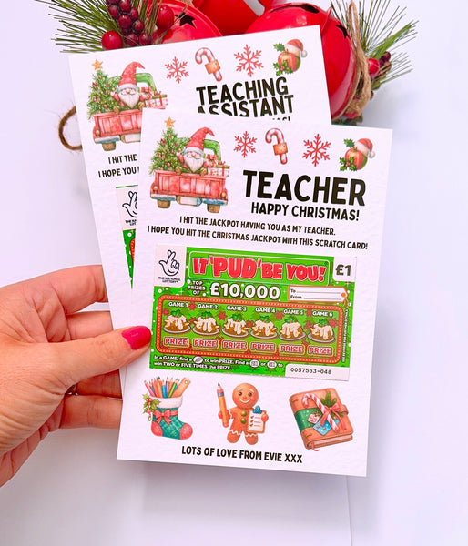 Personalised Teacher Christmas Scratch Card Holder