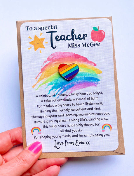 Personalised Thank You Teacher Heart Badge
