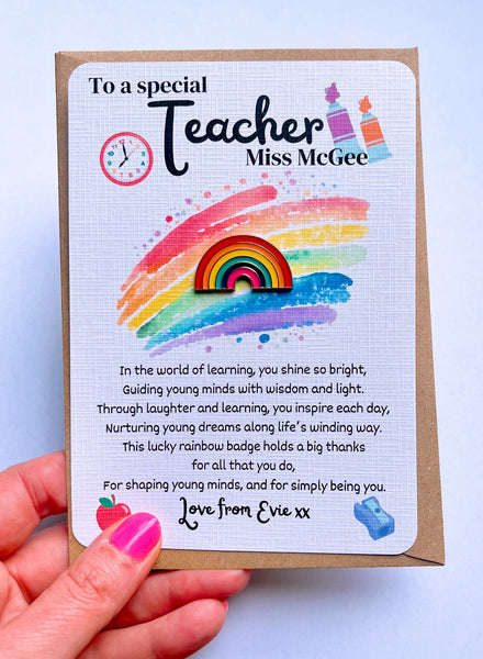 Personalised Thank You Teacher Rainbow Badge
