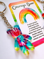 Courage Bear Keyring - Tye Dye Rainbow Design