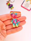 Courage Bear Keyring - Tye Dye Rainbow Design