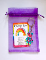 Courage Bear Keyring - Tye Dye Rainbow Design