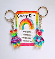 Courage Bear Keyring - Tye Dye Rainbow Design